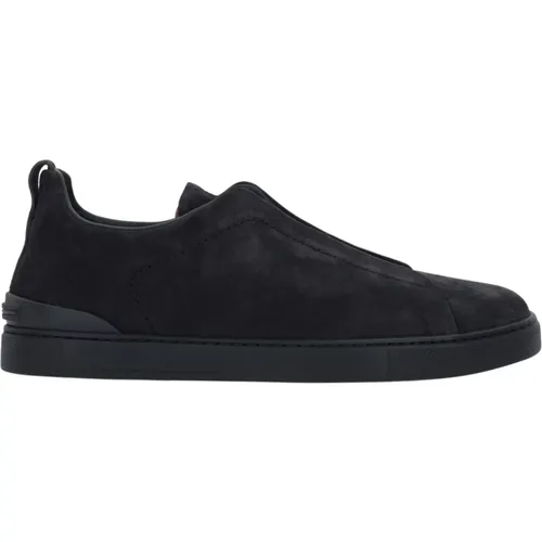 Dark Suede Slip-On Sneakers , male, Sizes: 9 1/2 UK, 11 UK - Ermenegildo Zegna - Modalova