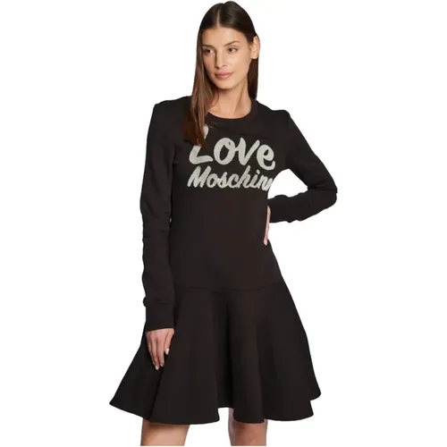 Baumwollkleid mit Samtlogo , Damen, Größe: L - Love Moschino - Modalova