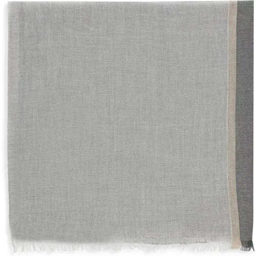 Grey Cashmere Silk Scarf Colorblock Fringes , male, Sizes: ONE SIZE - BRUNELLO CUCINELLI - Modalova