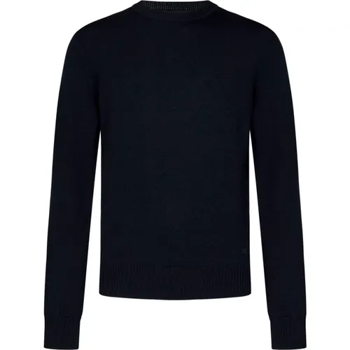 Blauer Rundhalsausschnitt Wollpullover , Herren, Größe: M - Emporio Armani - Modalova