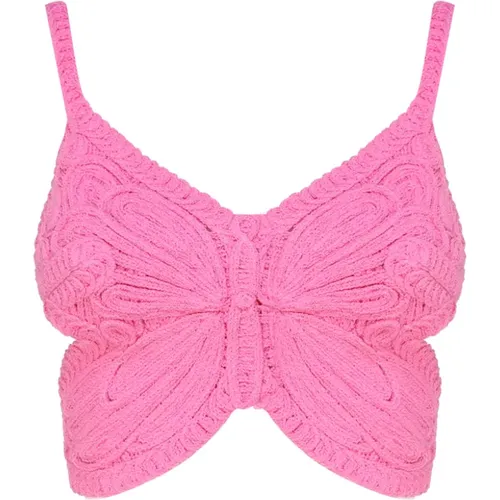 Ribbed Knit Crop Top with Butterfly Wing Embroidery , female, Sizes: S, XS, M - Blumarine - Modalova