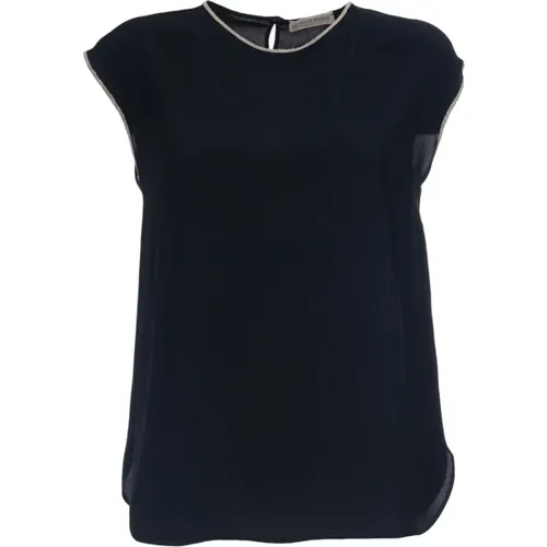 Seidenmischung Ärmelloses Asymmetrisches T-Shirt , Damen, Größe: L - Le Tricot Perugia - Modalova