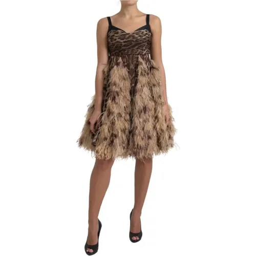 Leopardenfeder Chiffon Ärmelloses Kleid - Dolce & Gabbana - Modalova