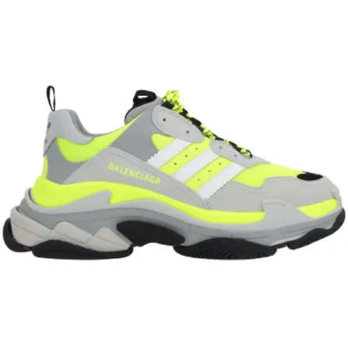 Collaboration Low-Top Sneakers in Light Grey and Fluorescent Yellow , male, Sizes: 6 UK - Balenciaga - Modalova