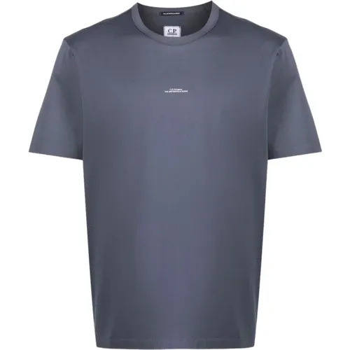 Blaues Baumwoll-Logo-T-Shirt , Herren, Größe: 2XL - C.P. Company - Modalova