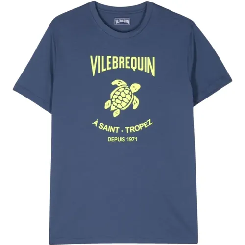 Blaues Baumwoll-Logo-T-Shirt , Herren, Größe: M - Vilebrequin - Modalova