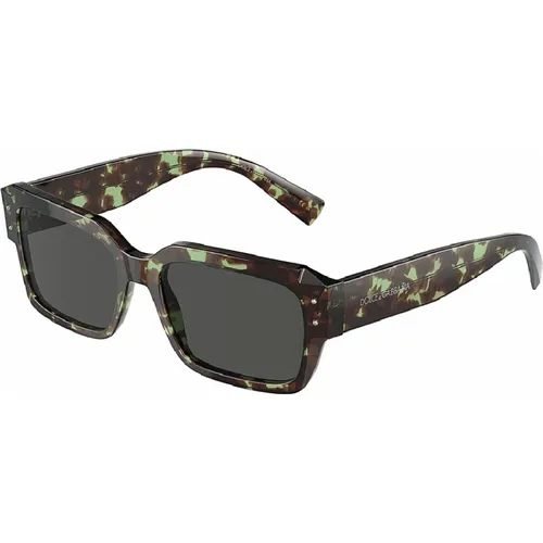Green Havana Sunglasses with Dark Grey Lenses , male, Sizes: 56 MM - Dolce & Gabbana - Modalova