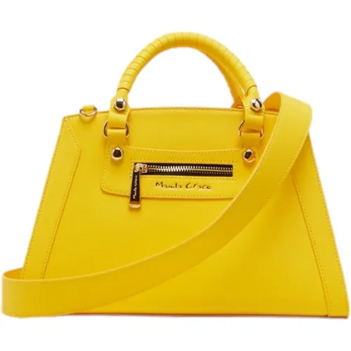 Leather Shopping Bag with Gold Logo , female, Sizes: ONE SIZE - Manila Grace - Modalova