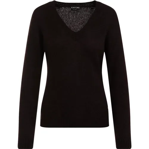 Seamless V Neck Top in Darkest , female, Sizes: XS, M, S - Tom Ford - Modalova