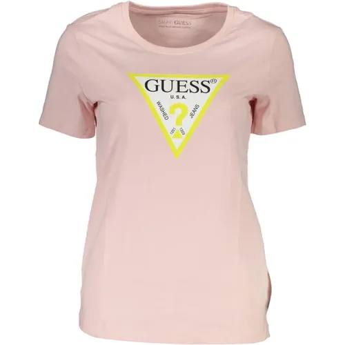 Kurzarm besticktes rosa T-Shirt , Herren, Größe: S - Guess - Modalova