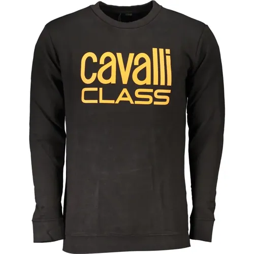 Schwarzer Pullover mit langen Ärmeln und Druck , Herren, Größe: L - Cavalli Class - Modalova