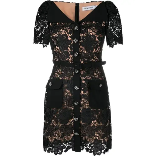 Lace Dress with Diamond Buttons , female, Sizes: 3XS, XS, 2XS - Self Portrait - Modalova