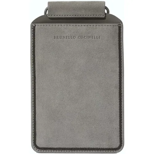 Dark Grey Leather Passport Shoulder Wallet , female, Sizes: ONE SIZE - BRUNELLO CUCINELLI - Modalova
