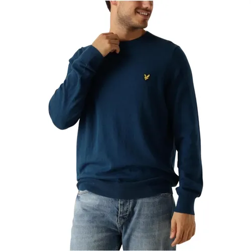 Baumwolle Merino Rundhals Pullover Blau , Herren, Größe: L - Lyle & Scott - Modalova