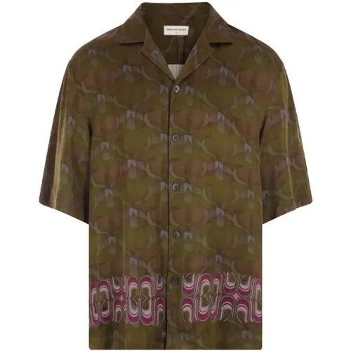 Brown Silk Geometric Print Bowling Shirt , male, Sizes: S, XL, L - Dries Van Noten - Modalova