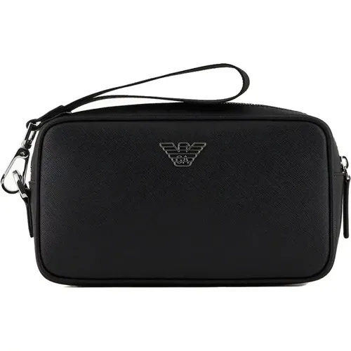 Schwarze Beauty Case aus regeneriertem Leder , Herren, Größe: ONE Size - Emporio Armani - Modalova