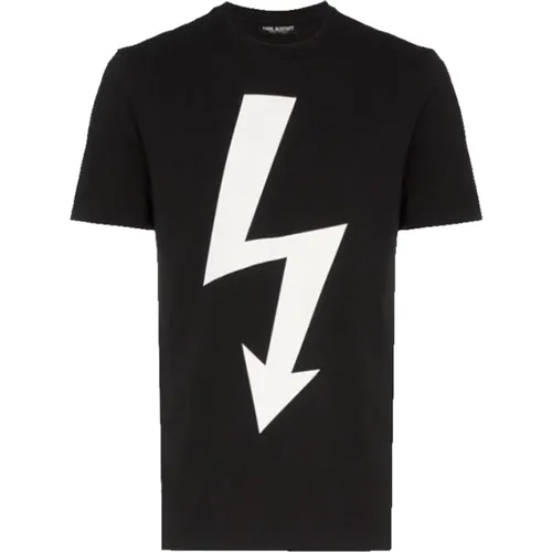 Schwarzes Slim Fit T-Shirt mit Aufgedrucktem Logo , Herren, Größe: 2XL - Neil Barrett - Modalova