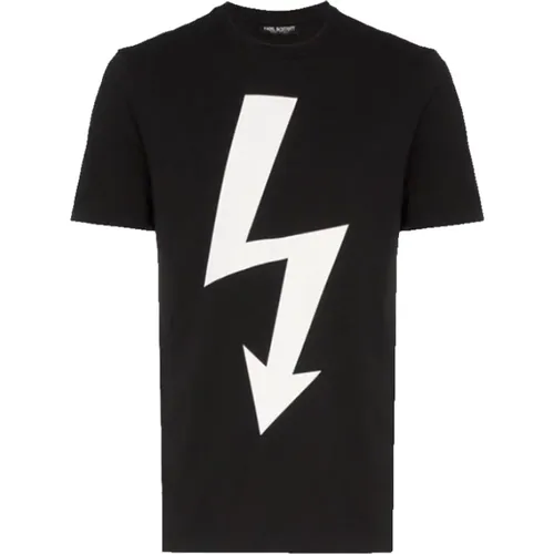 Schwarzes Slim Fit T-Shirt mit Aufgedrucktem Logo , Herren, Größe: S - Neil Barrett - Modalova