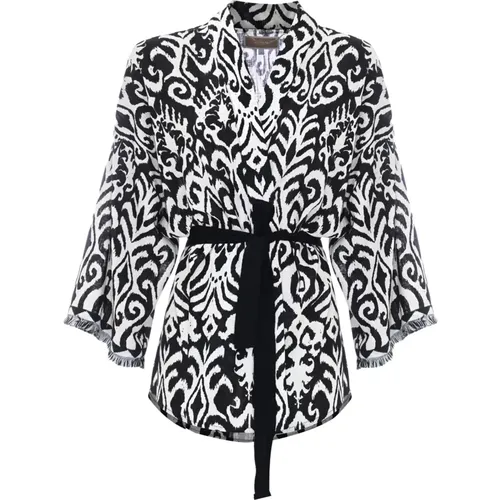 Gemusterte Kimono-Jacke mit Fransenmanschetten , Damen, Größe: M - Kocca - Modalova