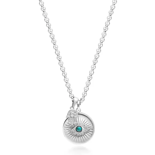 Men's Silver Evil Eye and Hamsa Hand Necklace , Herren, Größe: ONE Size - Nialaya - Modalova