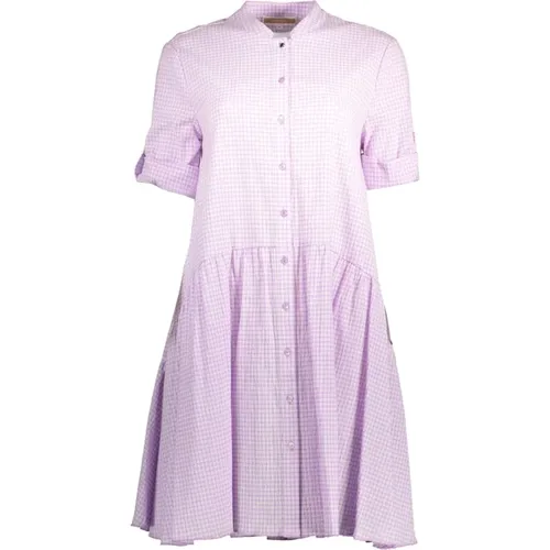 Kurzes Rosa Kleid 3/4 Ärmel Runder Ausschnitt , Damen, Größe: XS - Kocca - Modalova