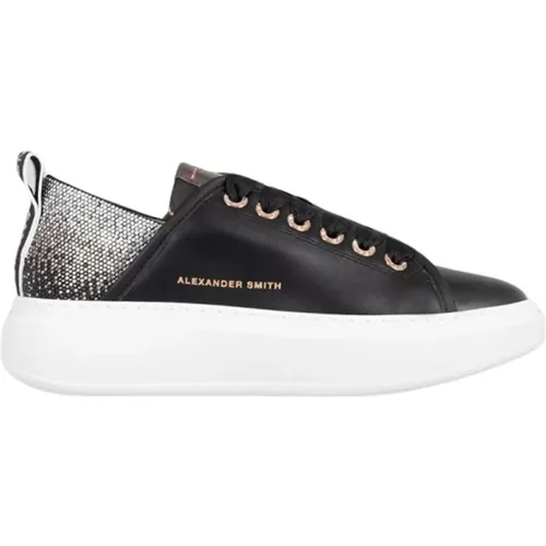 Sportliche Schwarze Silberne Sneakers , Damen, Größe: 36 EU - Alexander Smith - Modalova