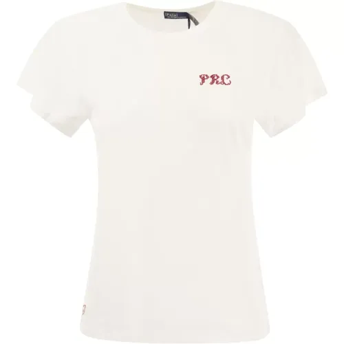 T-Shirt mit gesticktem Logo und Rundhalsausschnitt , Damen, Größe: L - Ralph Lauren - Modalova
