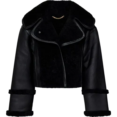 Schwarze Shearling Aviator Jacke - Victoria Beckham - Modalova