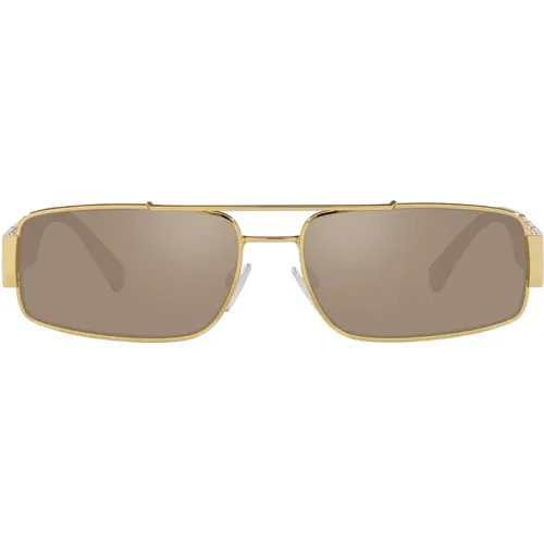 Rectangular Sunglasses with Light Brown Mirrored Lens , unisex, Sizes: 60 MM - Versace - Modalova