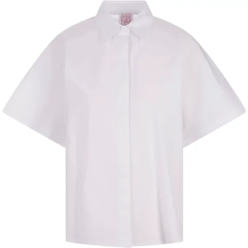 Weiße Baumwoll-Popeline Kurzarmhemd , Damen, Größe: XS - Stella Jean - Modalova
