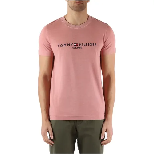 Slim Fit Cotton Logo T-shirt , male, Sizes: L, XL, S - Tommy Hilfiger - Modalova