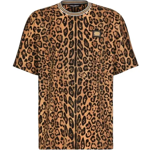 Leopard Print Jersey T-Shirt , Herren, Größe: S - Dolce & Gabbana - Modalova