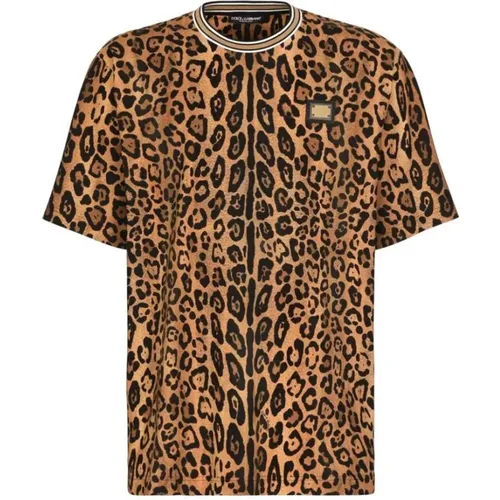 Leopard Print Jersey T-Shirt , male, Sizes: XS - Dolce & Gabbana - Modalova