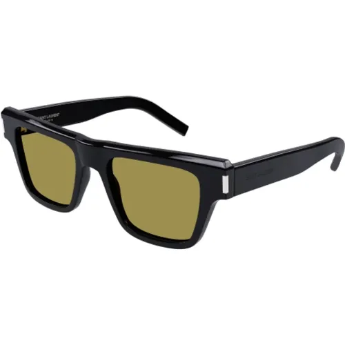 Schwarze und Gelbe Acetat-Sonnenbrille , Herren, Größe: 51 MM - Saint Laurent - Modalova