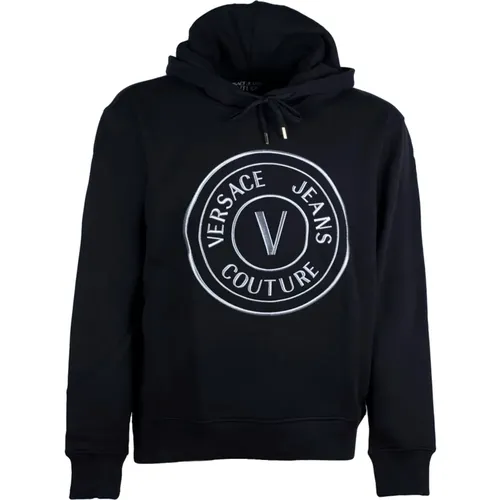 Schwarzer V Emblem Hoodie , Herren, Größe: S - Versace Jeans Couture - Modalova