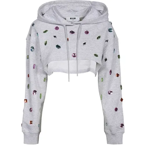 Gekürzter Baumwollhoodie mit Applikation , Damen, Größe: S - MSGM - Modalova