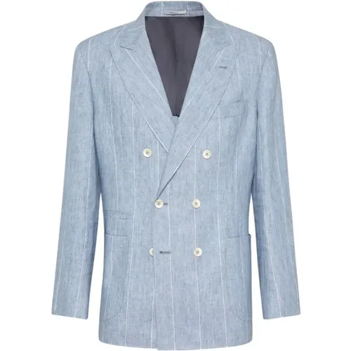 Sky Pinstripe Linen Jacket , male, Sizes: M, L, XL - BRUNELLO CUCINELLI - Modalova
