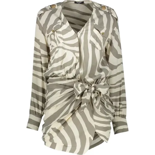 Bedrucktes Kleid mit Zebra-Motiv und Taschen - Balmain - Modalova