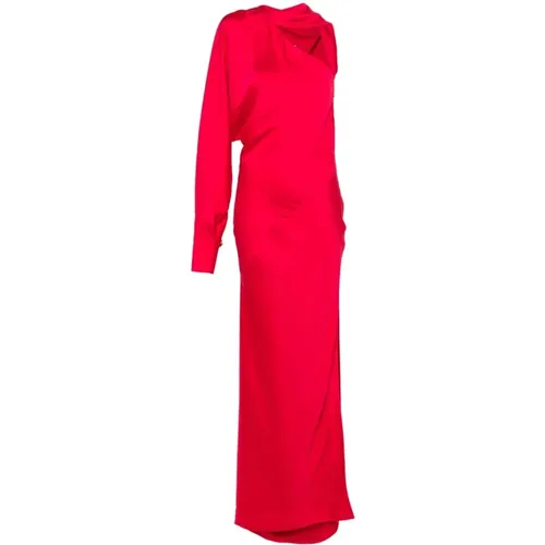 Rotes Satin Asymmetrisches Kleid - Genny - Modalova