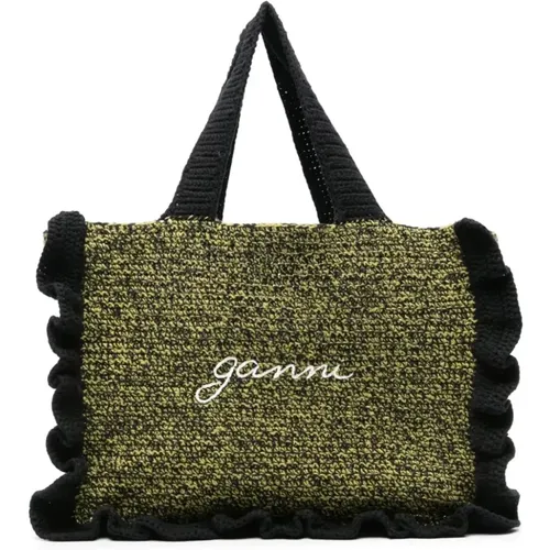 Cotton Bag with Embroidered Logo , female, Sizes: ONE SIZE - Ganni - Modalova