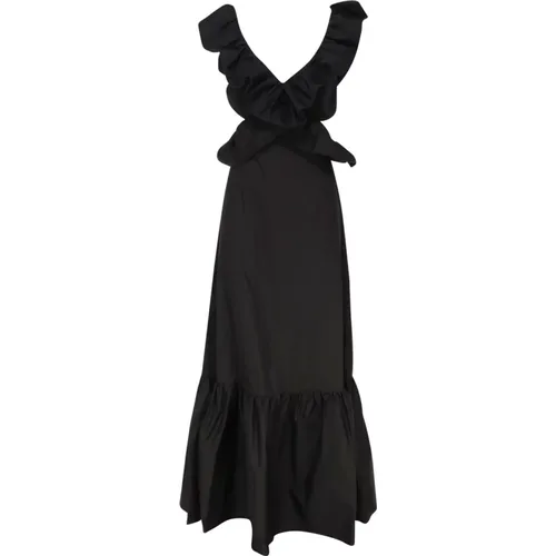 Schwarzes Popeline V-Ausschnitt Kleid , Damen, Größe: M - Mariuccia Milano - Modalova
