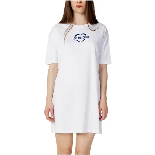 Weiße Baumwoll Sommerkleid , Damen, Größe: M - Love Moschino - Modalova
