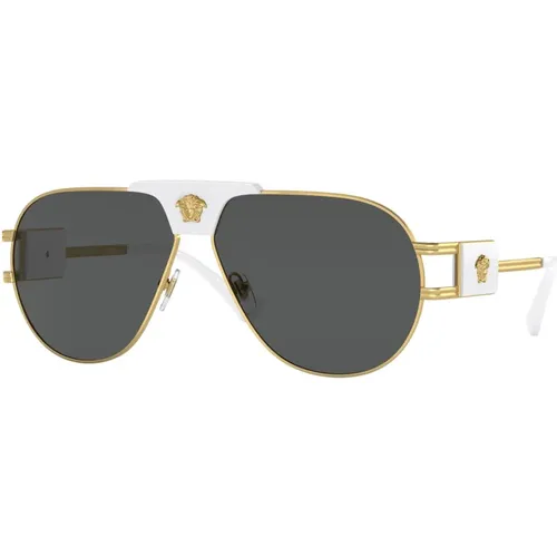 White/Dark Grey Sunglasses,Gold Black Sunglasses,Ruthenium/Grey Sunglasses - Versace - Modalova