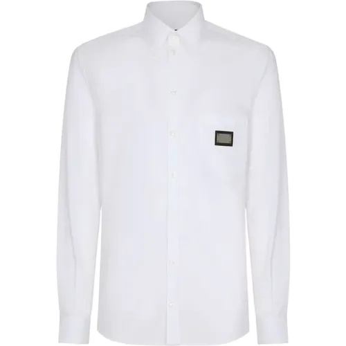 Weiße Hemden mit Metalllogo,Weiße Baumwoll-Elastan-Hemden - Dolce & Gabbana - Modalova