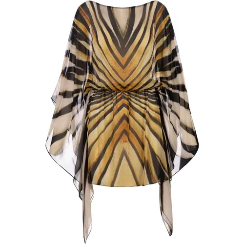 Golden Silk Chiffon Kaftan Dress , female, Sizes: XS - Roberto Cavalli - Modalova