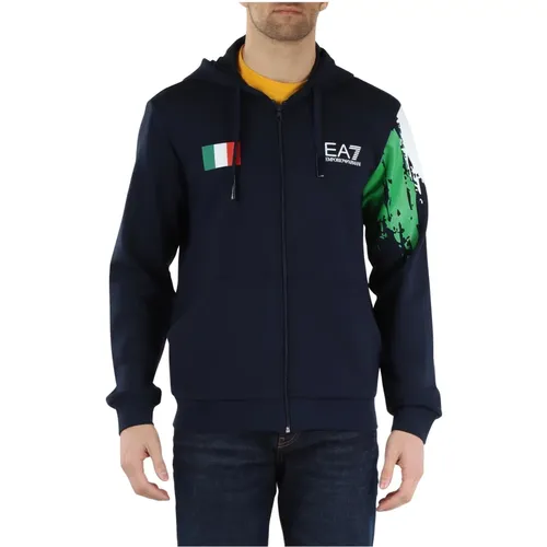 Hooded Zip-Up Viscose Blend Sweatshirt , male, Sizes: M, L, XL, S, 3XL, 2XL - Emporio Armani EA7 - Modalova