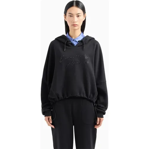 Schwarzer Kapuzenpullover mit Logo-Akzent , Damen, Größe: XS - Emporio Armani - Modalova