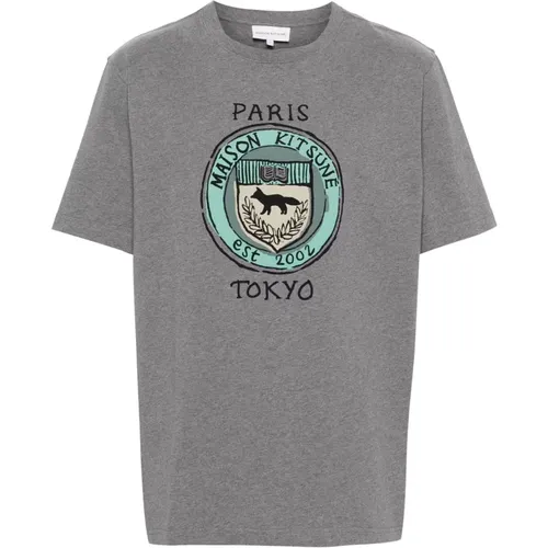 City Coins Grey T-shirt , male, Sizes: L - Maison Kitsuné - Modalova