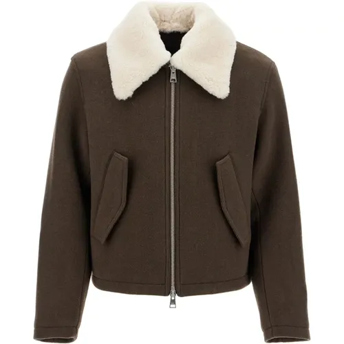 Shearling Collar Boxy Jacket , male, Sizes: L - Ami Paris - Modalova