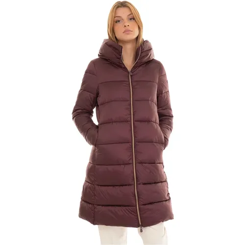 Quilted Long Jacket with Fixed Hood , female, Sizes: 2XL, L, M, 3XL - Save The Duck - Modalova